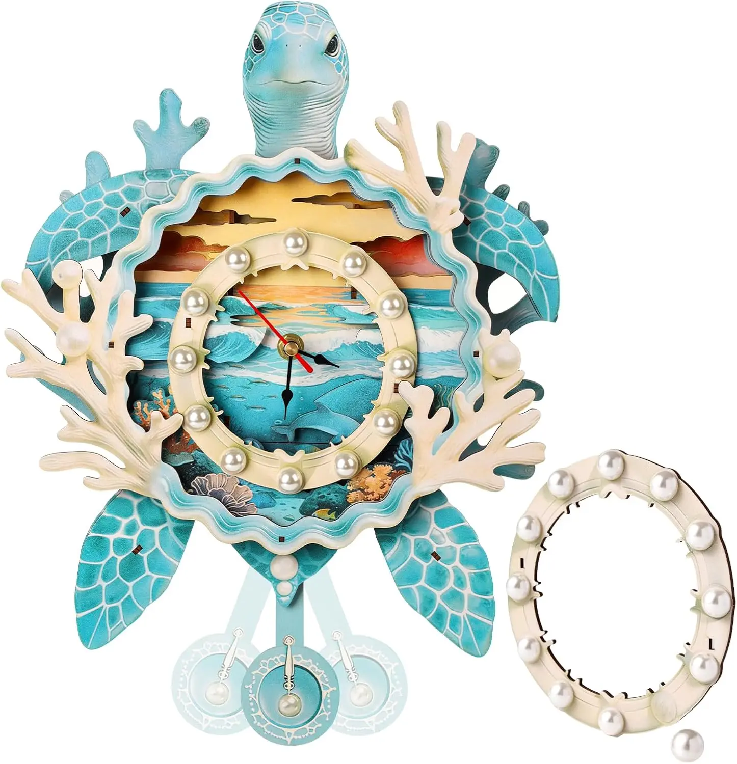 3D Sea Turtle Clock Wooden Puzzle for Adults | Wall Decor, Pendulum Clock, Roman Numerals, DIY Craft, Home Decor