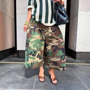 New women's clothing, streetwear trend leader, casual camouflage workwear style, loose wide leg pants can be paired with raincoatRAIMENTRY