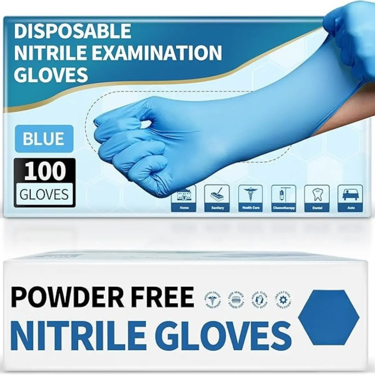 Medical Blue Nitrile Disposable Exam Gloves, 4.5 Mil 100 Pcs, Chemical Resistant Powder-Free Latex-Free Food-Safe