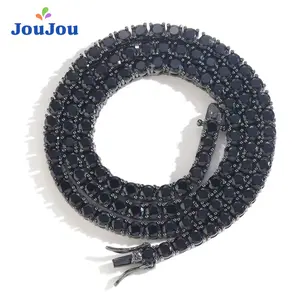 New Men's Hip-Hop Bracelet Necklace 4mm Single Row Multi-Faceted Cut Black Zircon Tennis Chain Bracelet Necklace Copper Inlaid Zircon Real Gold Plating Craft Suitable for Trendy Men's Bracelets and Necklaces
