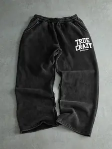 Men's Casual Loose-Fit Cotton Sweatpants, Drawstring Waistband, All-Season Comfortable Pants, Stylish Letter Print Design