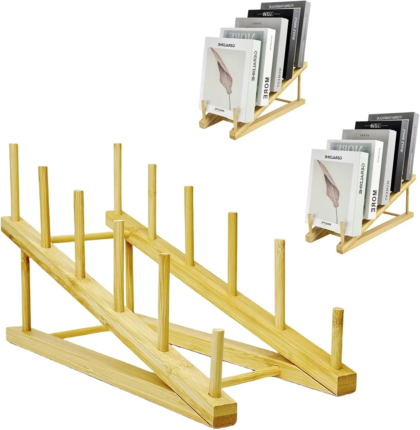 3 Pcs Wood Book Display Stand, 5-Tier Tabletop Bookshelf & Magazine Rack | Portable Counter Display Rack for Vendors, Holds Books, Puzzle,Plates, Art Prints, Greeting Cards and Crafts