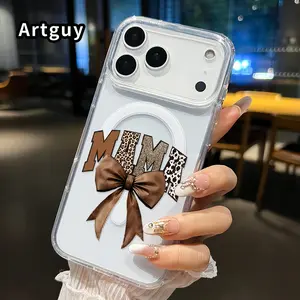 Mama Bow Elegance Pattern Magnetic Phone Case for iPhone 17 16  Pro Max Plus 15 14 13 12 11 Air E Non-Yellowing Clear Crystal Drop-proof Slim Silicone Shockproof Transparent Acrylic Large Hole Cover Supports Wireless Charging