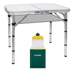 WGOS Card Table, Small Table, Folding Table, Adjustable 3-Level Heights Folding Camping Table with Mesh Holders, Lightweight Aluminum with Carry Handle, for Outdoor, Indoor, Picnic, Beach (Small)