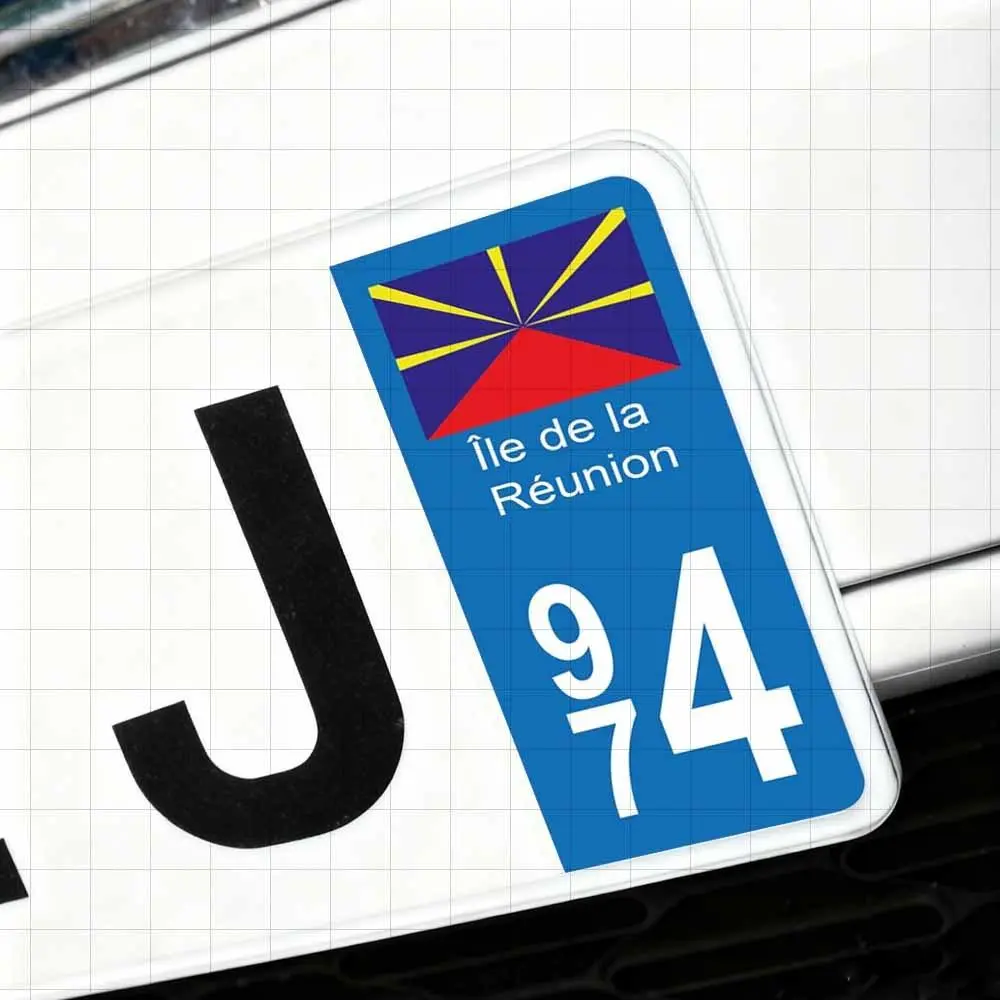 2Pcs/Set Reunion Island 974 License Plate Stickers, Waterproof Self-Adhesive Vehicle Exterior Decals