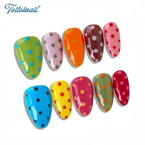 Rainbow Dot Handmade Press-On Nails, Diy Nail Art | Short Almond Shape, 10pcs | Y2K Funky Colorful Design | Multi-Color Candy Base & Contrast Polka Dot Pattern | Reusable DIY Nail Kit for Women | Trendy Nails for Spring, Summer, Dates & Daily Wear