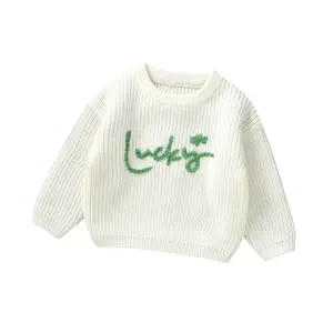 LUCKY Custom Handmade Crochet Baby Sweater Toddler Knitted Letters Infant Sweatshirt Acrylic Chunky Clothing for Girls