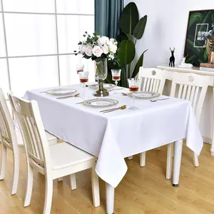 White Rectangle Tablecloth Waterproof Stain Resistant Wrinkle Free Table Cloth 210GSM Polyester Wipeable Table Cover for Party, Banquet, Indoor and Outdoor-Square/Rectangular