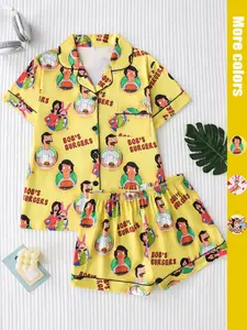 Two-Piece Bright Cartoon Pajama Set for Women, Soft Silk-Like Fabric, Comfortable Loose Fit, Casual Home Wear