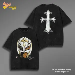 Rey Mysterio Washed T-Shirt Wrestling Shirt WWE Fans WWE Tee Menswear Cotton Crewneck Premium American Made Acid Washed 100% Cotton