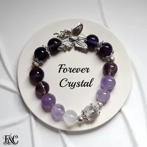 Amethyst + Howlite + Clear Quartz Crystal Bracelet | Silver-Plated Copper Accents | Calming, Balancing, and Energy Boosting | Handmade Gift