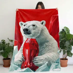 A fun and cute polar bear cola theme printed blanket, soft and durable, very suitable for office, sofa, bed, camping or travel supplies 60*50
