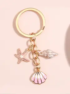 A delicate oil dripping alloy starfish shell pearl ocean blue keychain, bag ornament, suitable for daily wear, and also a surprising exquisite small gift.