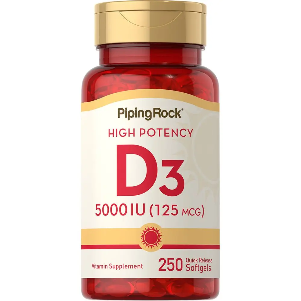 Piping Rock Vitamin D3 5000 IU | 250 Softgels | High Potency Supplement | Non-GMO, Gluten Free Piping Rock Vitamin D3 5000 IU | 250 Softgels | High Potency Supplement | Non-GMO, Gluten Free