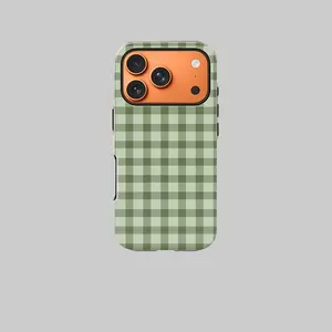 Green Gingham Tartan MagSafe Smartphone Casing, Shockproof Drop Protection Phone Accessories, Wireless Charging Compatible Cover for Cellphone Devices Slim Stripe Case