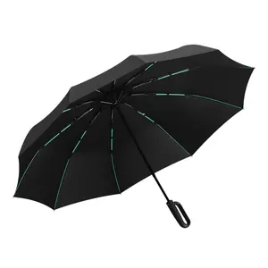 Travel umbrella with snap-on handle, large windproof umbrella (with double rib structure), portable and compact umbrella, car-mounted portable umbrella with sun protection function, can be hung in a bag for easy carrying