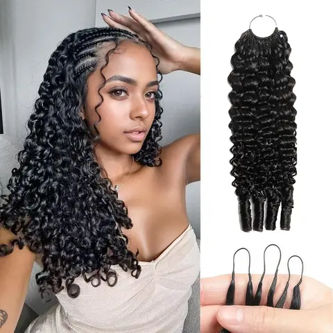 Women's Knotless Pre-Separated Burmese Curly Feather Crochet Human Hair Extensions, 26-Inch 60g per Package Lightweight Reusable Remy Human Hair Bundles, 35-50 Strands Natural Black for Knotless Install Quick Fit Casual Look