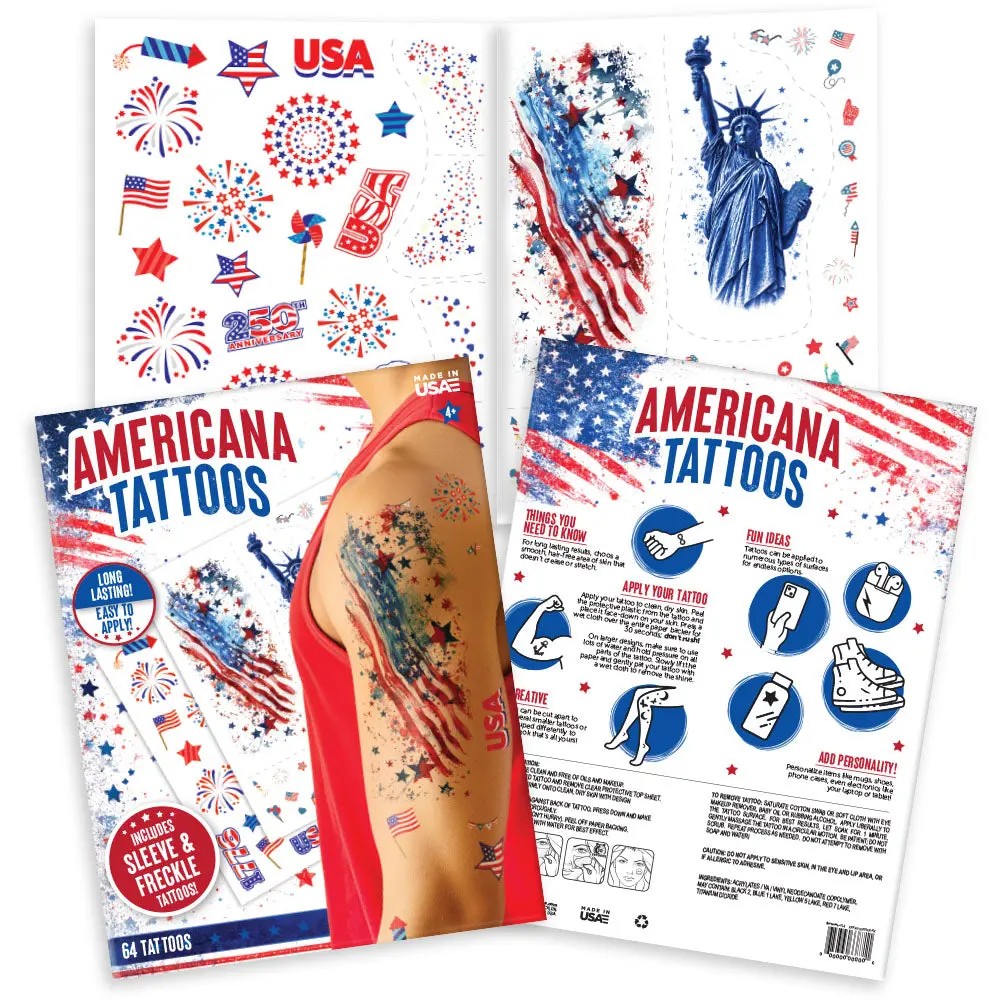 4th of July Bundle Set of Temporary Tattoos Americana - 64 Tattoos