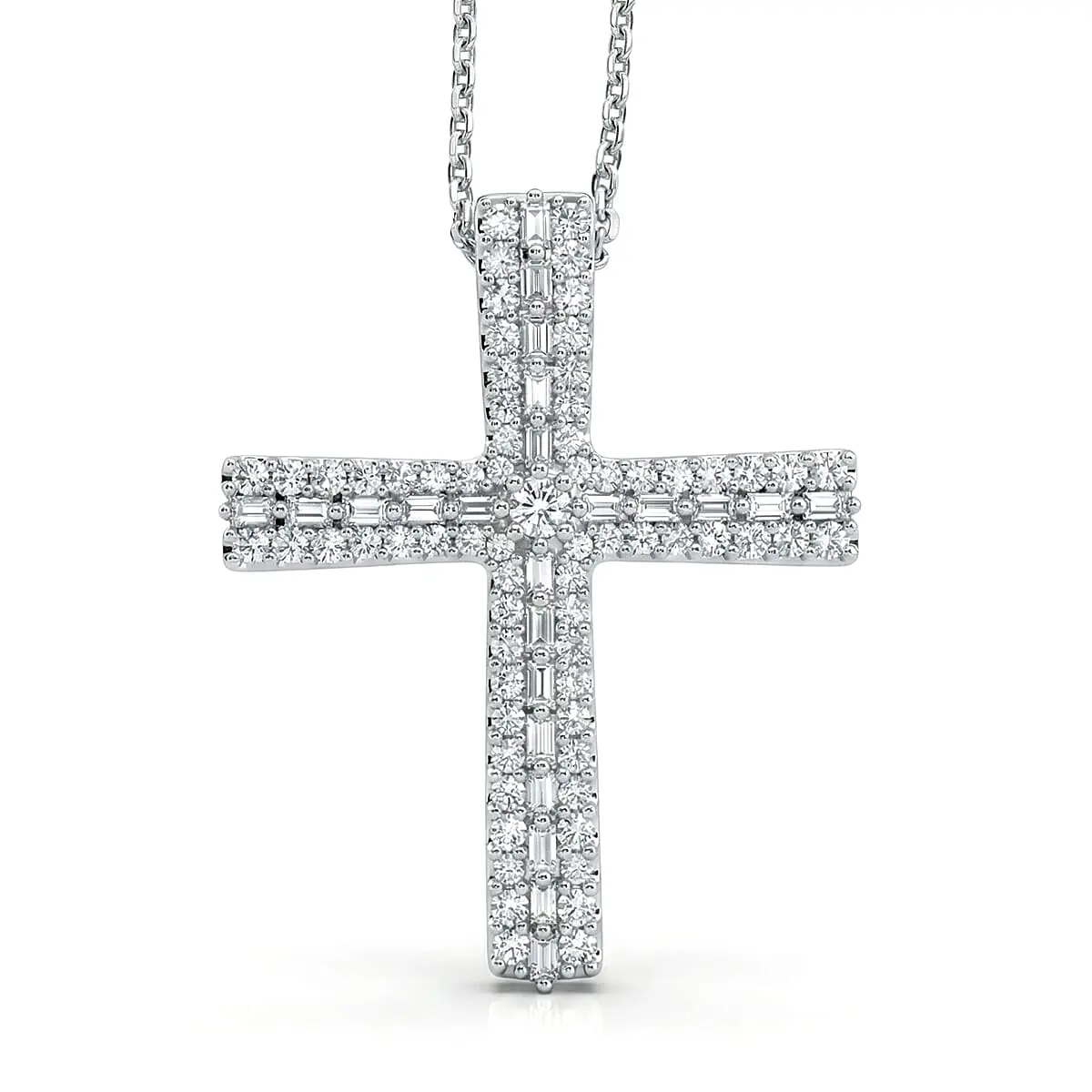 D'Joy Diamond Eternal Radiance Cross Pendant Necklace (20 Inches) in Rhodium Over Sterling Silver 0.50 ctw