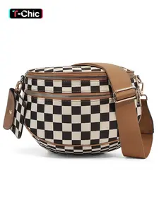 Fashionable Checkerboard Pattern Bag, Casual Versatile Zipper Shoulder Bag with Adjustable Crossbody Shoulder Strap and Coin Purse, Stylish Minimalist Commuting Lightweight Shoulder Women's Bag, Casual Commuter Bag, Fashionable Unique Bags