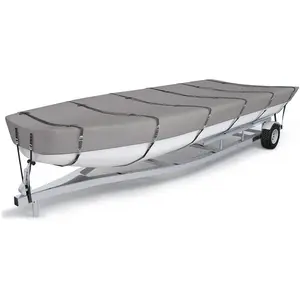 900D Marine Grade Fade Tear Resistant Trailerable Jon Boat Cover Heavy Duty Waterproof UV Proof Windproof Metal Straps 14' L 70" W Gray