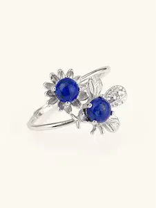 Tracy(8846)gc.Bee & Blossom Sodalite Ring – 925 Silver, Nature Inspired,Dainty, Natural Stone