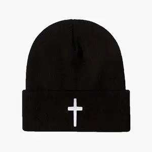 Cross Embroidery Beanie Hat Simple Cozy Warm Knited Beane Casual Cuffed Hat for Women & Men Fashion Trendy Warm Hat y2k Beanie