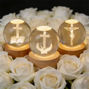 Inspirational Spiritual Gift for Men Women | 3D Jesus Cross Crystal Ball Night Light | Laser Engraved Bible Praying Hands Wooden Base | Christian Religious Home Decor | For Baptism Communion Easter Mother's Day Gift Prayer & Religious Holidays