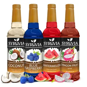 Syruvia Fruit Flavors Variety Pack – Coconut, Blue Raspberry, Watermelon & Dragon Fruit Syrup – Perfect for Cocktails, Lemonade, Iced Tea & More – 25.4 Fl oz Bottles (4 Pack)