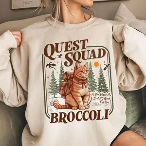 Onyx Storm Quest Squad Broccoli Sweatshirt, Broccoli Cat T-Shirt, Ridoc Romantasy Fan Shirt, Dragon Rider Tee, Bookworm Gifts for Unisex Casual Wear