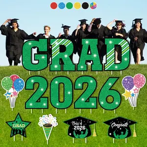 Up to 70", 14PCS Large Graduation Yard Class of 2026 with Sturdy Stakes​, Fade-Resistant, Graduation Decoration Lawn for College High School, Green and Black