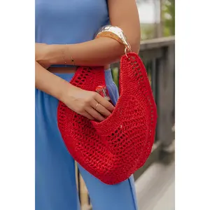 Camden Straw Woven Hobo Bag in Red
