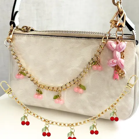 Cherry Decor Chain Bag Charm, Underarm Cherry Purse Charm, Girly Purse Accessories, Bag Decoration Accessories, Zinc Alloy Extension Strap, Versatile Handbag Accessory, Fashion Bag Charms, Bag Charms For Handbags
