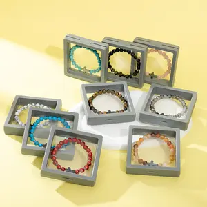 TTZZ Natural Stone Elastic CrossBracelet -Prayer Bracelet for Women,Men, Boys & Girls with Adjustable8mm Stone Beads and Elastic Cord