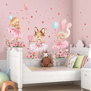Cartoon Girl & & Animal & Flower Pattern Decorative Wall Sticker, 3pcs/set Cute Wall Decal, DIY Wall Decor for Home Bedroom Living Room, Mean Girls Decorations, Spring Decorations for Home