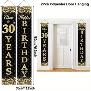 Happy Birthday Couple Banner Set, 11.8x70.8 Inch, 30th 40th 50th Birthday Party Porch Decoration, Polyester Material, Indoor Outdoor Use