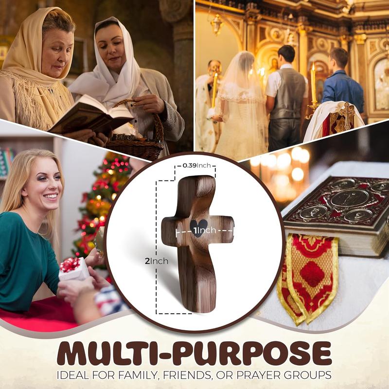 Handmade (3/6/10/20) Pcs Pocket Wooden Cross Fidget | Wooden Cross My Heart - Religious Ornaments Gift for Children and Adults, Rustic Style Decor Pocket Olive Wood Cross Set for Christian Faith, Baptism, Prayer