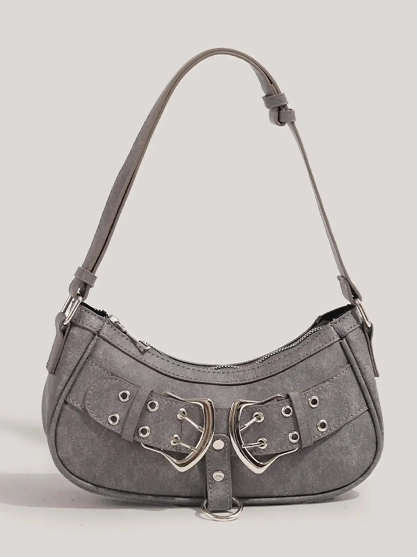 Women's Y2k Style Solid Color Grommet Eyelet Design Shoulder Bag, Valentine's Day Gift for Girl, Fashionable Pu Leather Zipper Underarm Bag for Work &