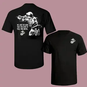 U.S. Marine Corps T-Shirt & Hoodie Bold Soldier with Rifle Graphic and Kill the Devil Quote 2 Sides Soft Cotton Blend Tactical Military Pride Unisex Fit Casual ta0512