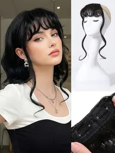 Synthetic Fashion Fake Air Bangs Hair Clip, 6 Inch Curled Clips, Natural Puffy Wig Accessories, Suitable for Women and Girls, Easy Wear