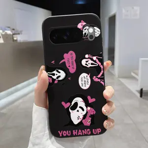 Rounded Edge TPU Phone Case for Google Pixel 10 9 8 7 Pro A XL Ghostface Love Call Pattern Drop Protection Shockproof Soft Liquid Silicone Smartphone Cover