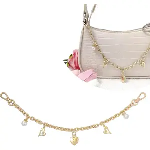 Purse Extender Chain  Cherry Purse Chian Strap Replacement Short Chain Straps, Metal Flower Heart Charm Purse Handle Extender Decorative Bag Chains Golden Chain