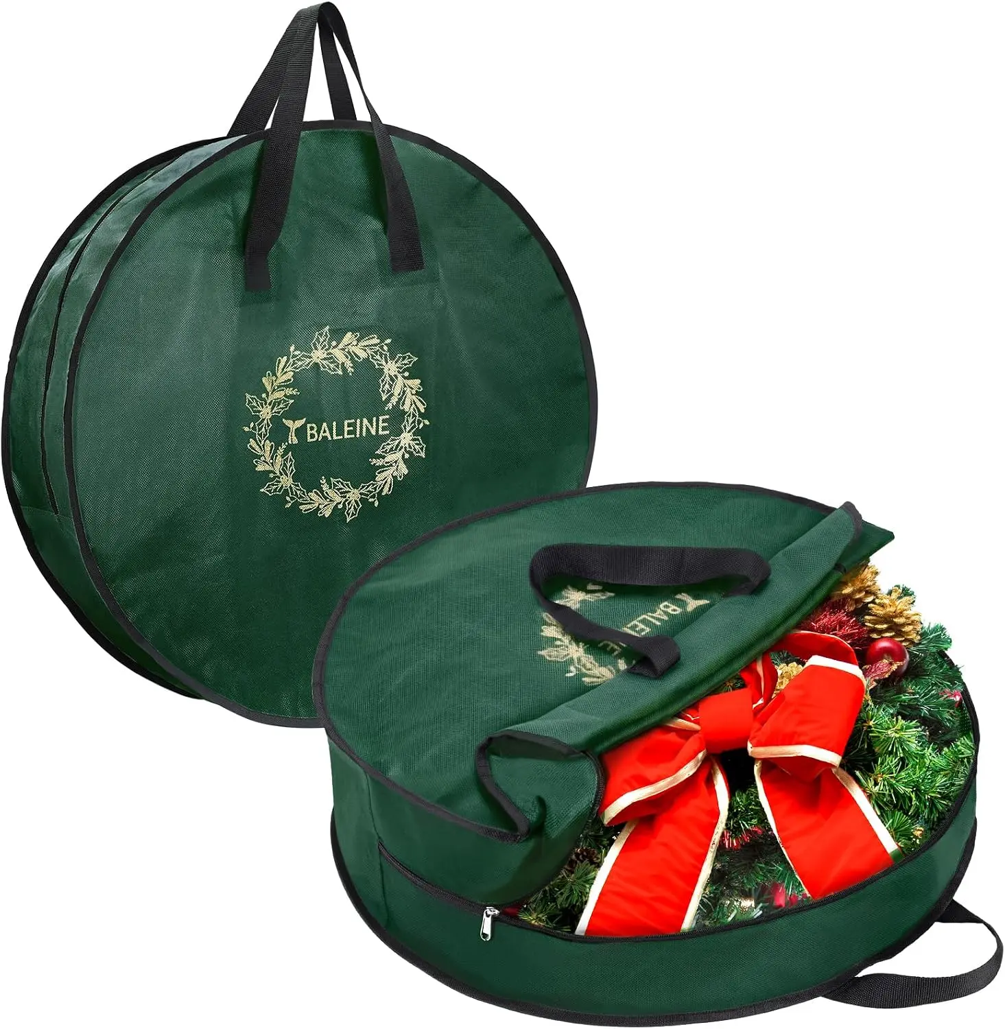 BALEINE 2-Pack Wreath Storage Bags, 30-Inch Christmas Wreath Storage Containers with Reinforced Handles