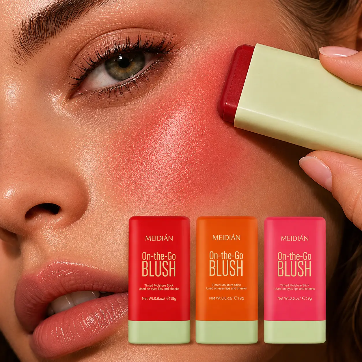 On-the-Go BLUSH Tinted Moisture Stick for Flawless Look - Long Lasting Liquid Blusher with Moisturizing Formula - Natural Shades for Cheeks & Eyes