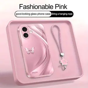 Suitable for [iPhone 17] high-end women's phone case🥰，a beautiful four-leaf clover lanyard is included🍀，minimalist, sophisticated butterfly pattern，drop-resistant and fingerprint-resistant YM99
