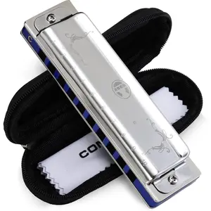 Blues Harmonica for Adult Beginners 10 Hole Diatonic Harmonica in A Key Phosphor Bronze Sound Spring Mouth Organ with Case, Key of A Stainless Steel