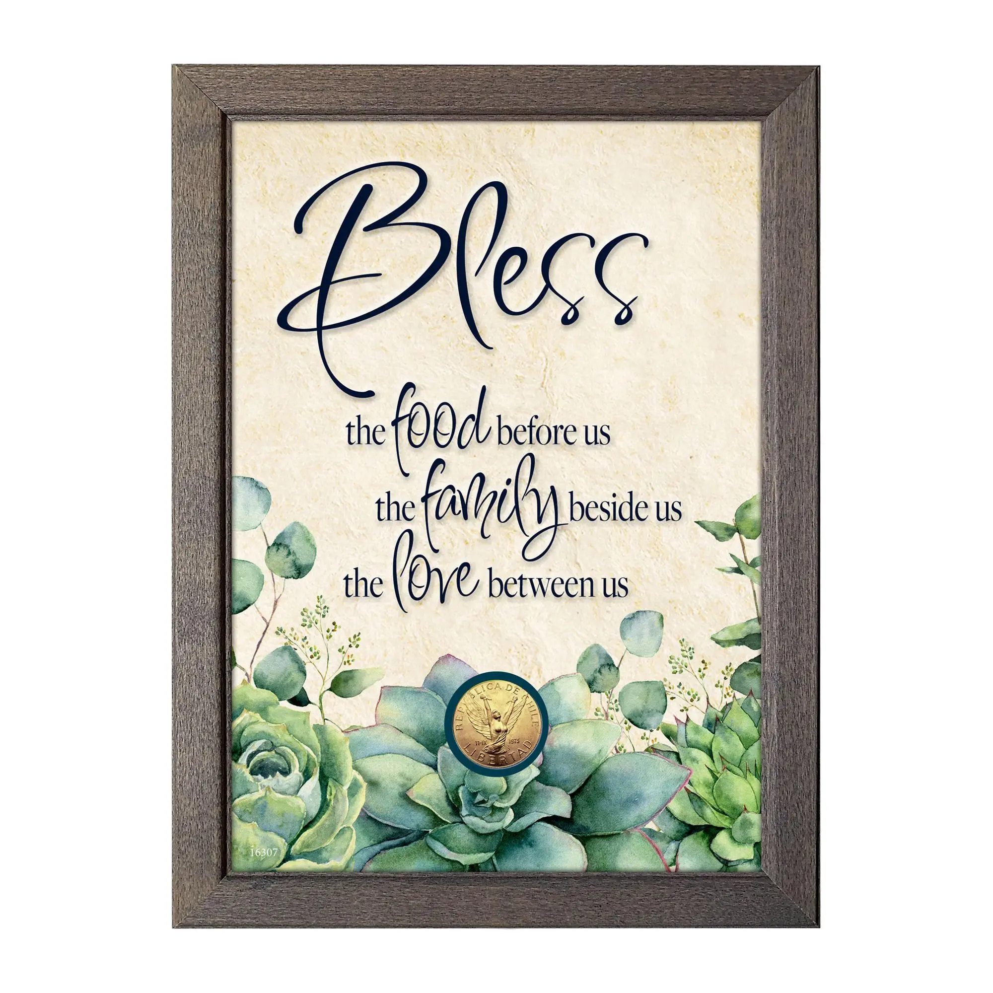 Bless Food, Family, Love With Angel Coin in 5"x 7" Frame