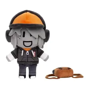 Stuffed 25cm Cute Builder Boy with Headphones Doll Plush Toy for Kids Fans Cosplay Birthday Holiday Gifts Collect XMAS Decorate