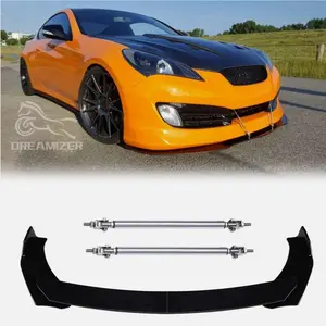 Universal Front Bumper Lip Chin Spoiler Splitter Diffuser Guard Wing Protector Trim Car Body Kit with Adjustable Support Splitter
