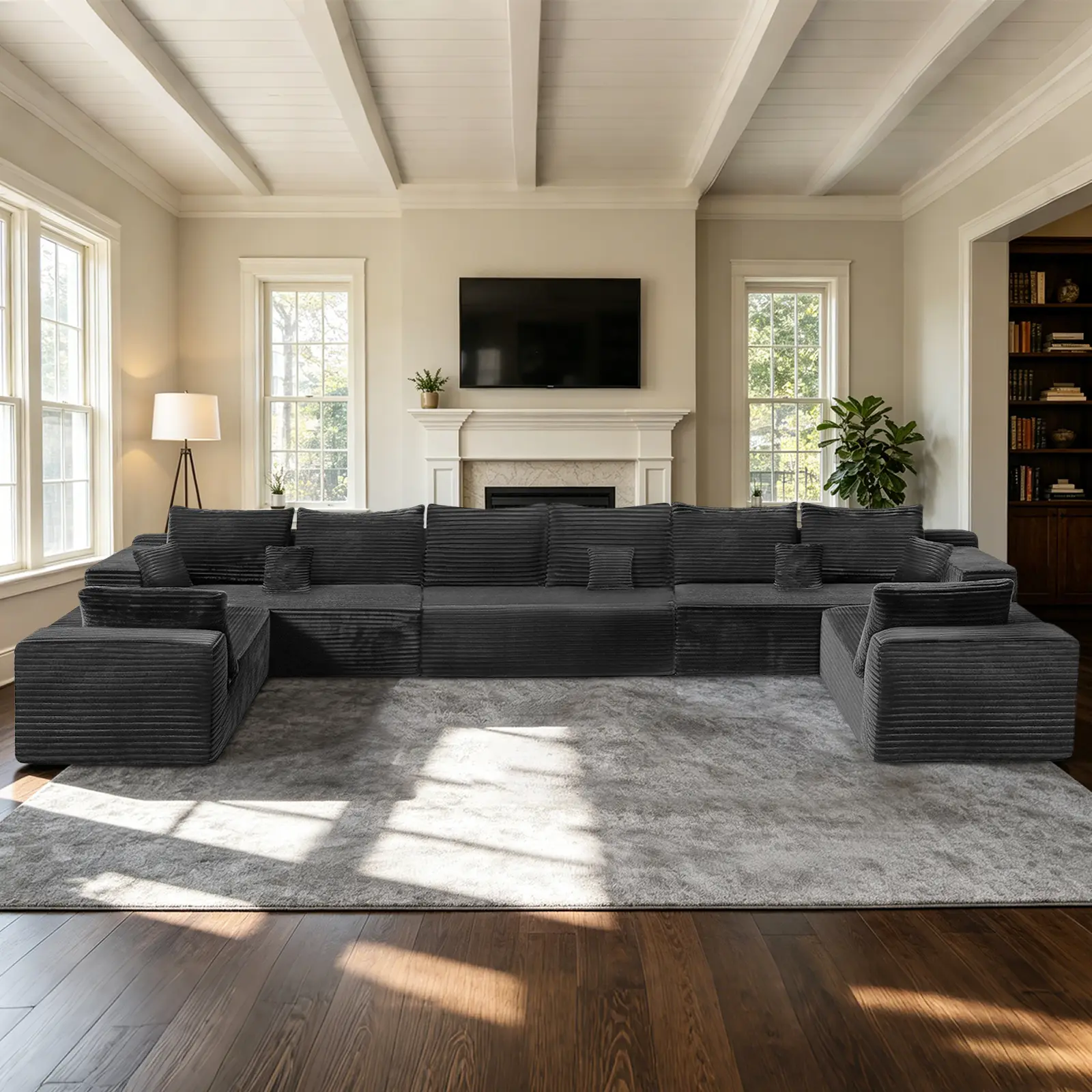 HSECOYAY Oversized 176" U Shape Cloud CouchPlusSectional Sofa with Chaise Moder Modular Sofa with 13 SoftPillows & Lounge Chairs Boneless Upholstered CouchesforLiving Room Bedroom Plush Corduroy Fabric Gray